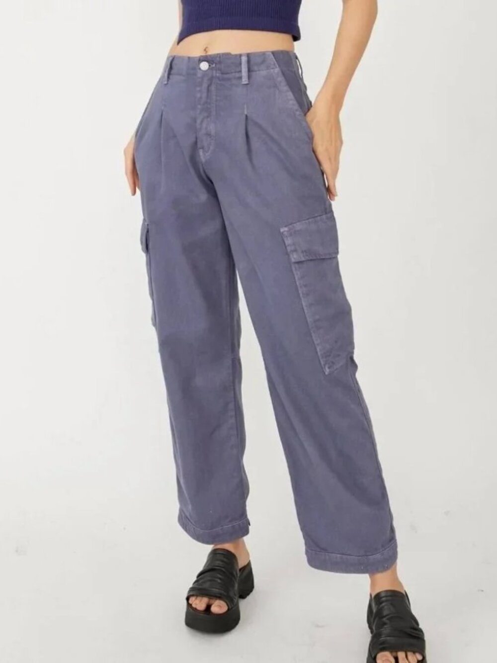 Free People Fight Light Utility Cargo Pants Size 8 Pleated Streetwear Navy